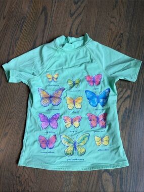 Kids Short-Sleeve Mint Butterfly Rash Guard
